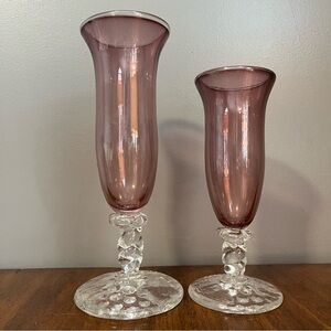 Two Pink footed glasses. Signed by A.Young.